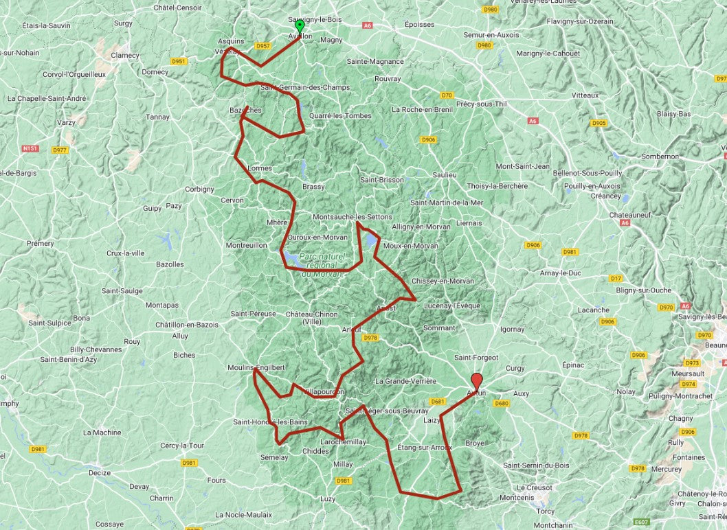Lieux de passage pour le road book LE MORVAN MONTS ET LACS